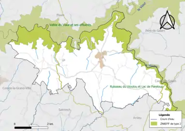 Carte des ZNIEFF de type 2 de la commune.