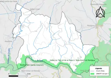 Carte des ZNIEFF de type 1 de la commune.