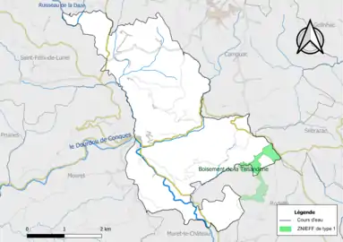 Carte de la ZNIEFF de type 1 de la commune.