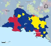Candidat arrivé en tête au 1er&nbsp;tour par commune.  Emmanuel MacronMarine Le PenJean-Luc MélenchonDeux à égalité