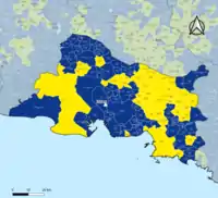 Candidat arrivé en tête au 2d&nbsp;tour par commune.  Emmanuel MacronMarine Le PenÉgalité