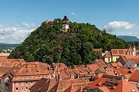 Vue du Schloßberg depuis la tour de l'hôtel de ville.