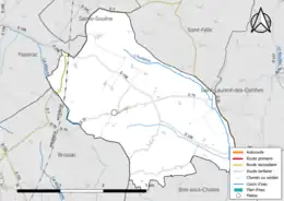 Carte en couleur présentant le réseau hydrographique de la commune