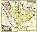 La péninsule arabe divisée en Arabia Felix, Arabia Deserta en Arabia Petraea 1658.Rééditée en 1700 par P.&nbsp;Schenk & G.&nbsp;Valk.