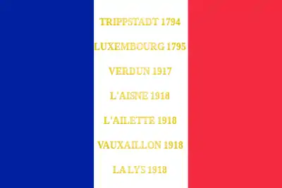 Drapeau du 169e&nbsp;régiment d'infanterie de l'armée française, avec ses batailles.