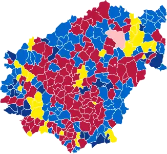 Nuance politique des candidats arrivés en tête dans chaque commune au 1er tour.