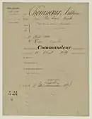 Attestation de décoration datant de 1869, à l'encre.