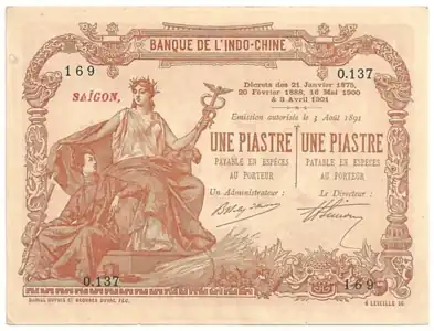 Billet d'une piastre indochinoise, type 1903, recto