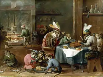 Singes costumés prenant un repas (XVIIe&nbsp;siècle), Staatsgalerie Aschaffenburg, Aschaffenbourg