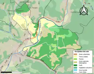 Carte en couleurs présentant l'occupation des sols.
