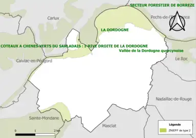 Carte de la ZNIEFF de type 2 à La Saint-Julien-de-Lampon.