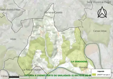 Carte des ZNIEFF de type 2 à Vitrac.