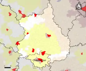 Localisation de l'aire d'attraction de Châteaudun dans le département d'Eure-et-Loir.