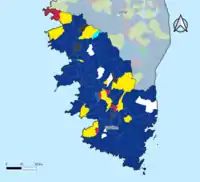 Candidat arrivé en tête au 1er&nbsp;tour par commune.  Emmanuel MacronMarine Le PenJean-Luc MélenchonValérie PécresseJean LasalleFabien RousselDeux à égalité