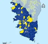 Candidat arrivé en tête au 2d&nbsp;tour par commune.  Emmanuel MacronMarine Le PenÉgalité