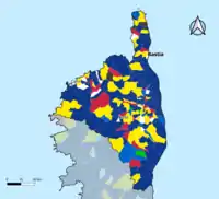 Candidat arrivé en tête au 1er&nbsp;tour par commune.  Emmanuel MacronMarine Le PenJean-Luc MélenchonValérie PécresseYannick JadotJean LasalleFabien RousselDeux à égalité