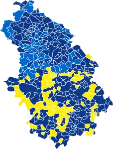 Nuance politique des candidats arrivés en tête dans chaque commune au 2e tour.