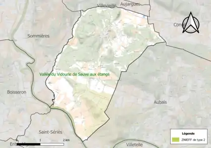 Carte de la ZNIEFF de type 2 sur la commune.