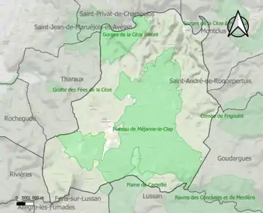 Carte des ZNIEFF de type 1 sur la commune.