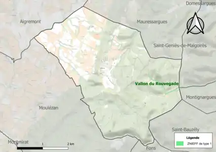 Carte de la ZNIEFF de type 1 sur la commune.