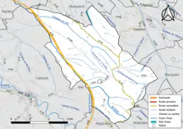 Carte en couleur présentant le réseau hydrographique de la commune