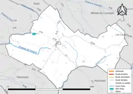Carte en couleur présentant le réseau hydrographique de la commune