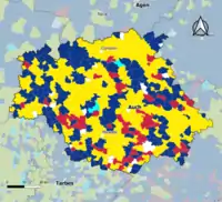 Candidat arrivé en tête au 1er&nbsp;tour par commune.  Emmanuel MacronMarine Le PenJean-Luc MélenchonJean LasalleDeux à égalité