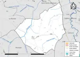Carte en couleur présentant le réseau hydrographique de la commune