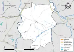 Carte en couleur présentant le réseau hydrographique de la commune