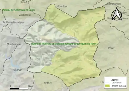 Carte de la ZNIEFF de type 2 sur la commune.