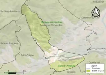 Carte des ZNIEFF de type 2 localisées sur la commune.