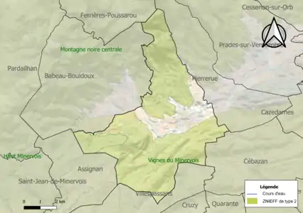 Carte des ZNIEFF de type 2 sur la commune.
