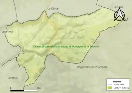 Carte de la ZNIEFF de type 2 sur la commune.