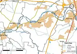 carte en couleurs représentant le réseau des cours d'eau d'un territoire.