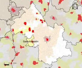 Localisation de l'aire d'attraction de Saint-Marcellin dans le département de l'Isère.