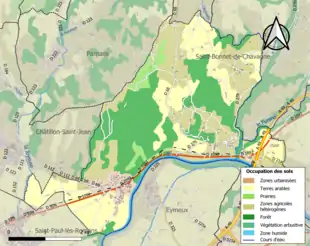 Carte en couleurs présentant l'occupation des sols.