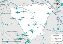 Carte en couleur présentantle réseau hydrographique de la commune