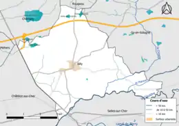 Carte en couleur présentantle réseau hydrographique de la commune