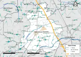 Carte en couleur présentantle réseau hydrographique de la commune