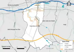 Carte en couleur présentantle réseau hydrographique de la commune