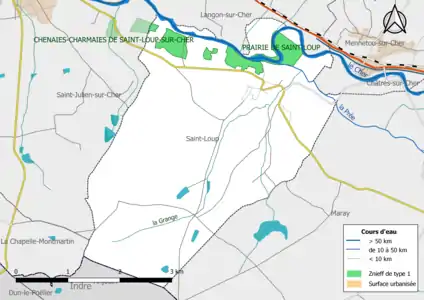 Carte des ZNIEFF de type 1 localisées sur la commune.