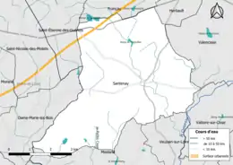 Carte en couleur présentantle réseau hydrographique de la commune