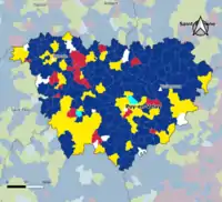 Candidat arrivé en tête au 1er&nbsp;tour par commune.  Emmanuel MacronMarine Le PenJean-Luc MélenchonJean LasalleDeux à égalité