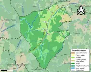 Carte en couleurs des infrastructures et de l'occupation des sols de la commune.
