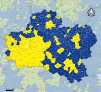 Candidat arrivé en tête au 2d&nbsp;tour par commune.  Emmanuel MacronMarine Le PenÉgalité