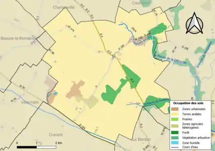Carte des infrastructures et de l'occupation des sols en 2018 (CLC) de la commune en 2018.