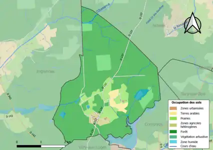 Carte des infrastructures et de l'occupation des sols de la commune en 2018 (CLC).
