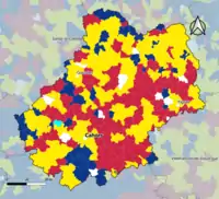 Candidat arrivé en tête au 1er&nbsp;tour par commune.  Emmanuel MacronMarine Le PenJean-Luc MélenchonJean LasalleDeux à égalité