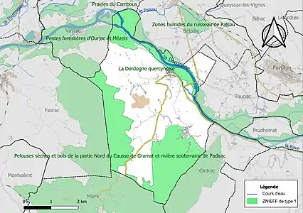 Carte des ZNIEFF de type 1 sur la commune.