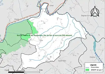 Carte de la ZNIEFF de type 1 sur la commune.